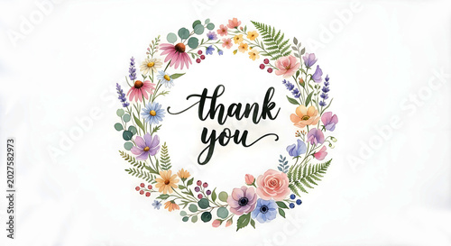 thank you lettering with flowers border