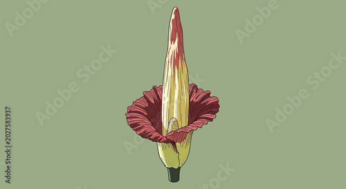 Obraz na plátně Amorphophallus Titanum Flower Bud Isolated on Pale Green Background