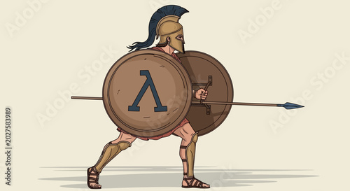 Fotografía Ancient Greek Spartan warrior with shield and spear, historical illustration