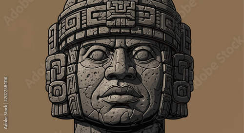 Foto Ancient Stone Sculpture, Mesoamerican Civilization, Tribal Head Carving