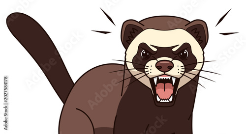 Tableau sur toile Angry Ferret Cartoon Character Growling with Sharp Teeth, Isolated