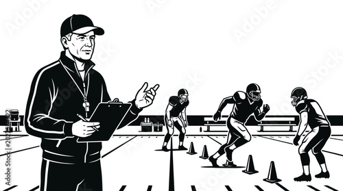 Tableau sur toile American football coach instructing players on the field.