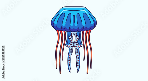 Photos Blue Jellyfish with Tentacles, Pixel Art Style