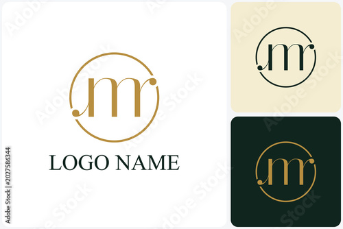 Foto A delicate gold line typography logo showcasing a cursive handwritten lowercase letter m within a perfect thin circle frame