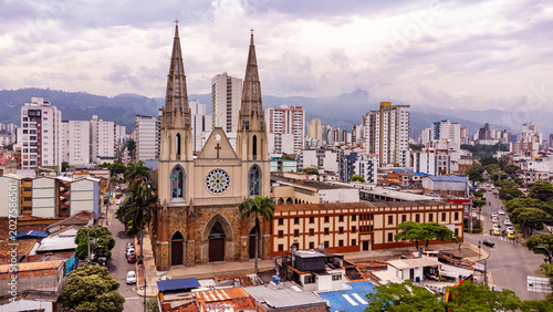 Bucaramanga, Santander - Colombia. May 2, 2026. Panoramic drone view of San Francisco de Asis Parish.