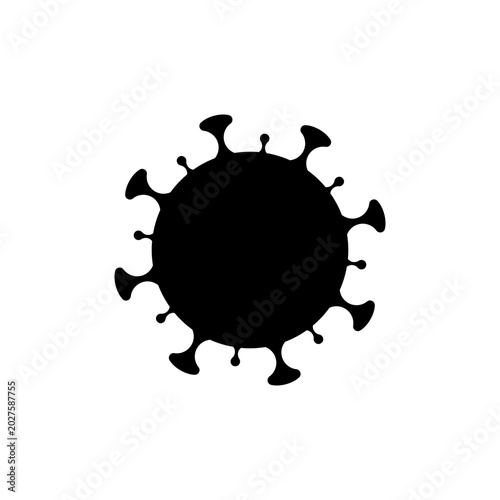 Hantavirus Cell Silhouette Vector. Minimalist black viral cell icon isolated on white background. Abstract medical graphic element for coronavirus, influenza, epidemic, and pandemic designs.