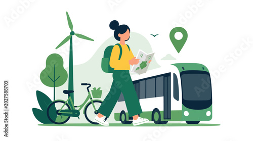 Eco Friendly Traveler With Backpack Heading Toward Transit.