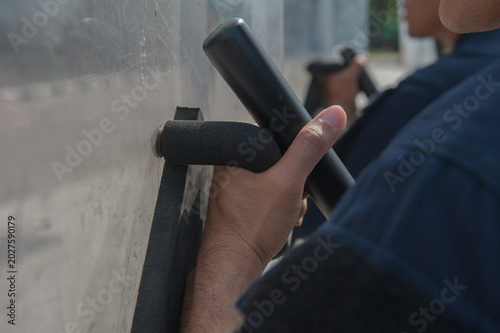 Foto Riot police control the crowd refresher training in accordance with the public assembly control Act