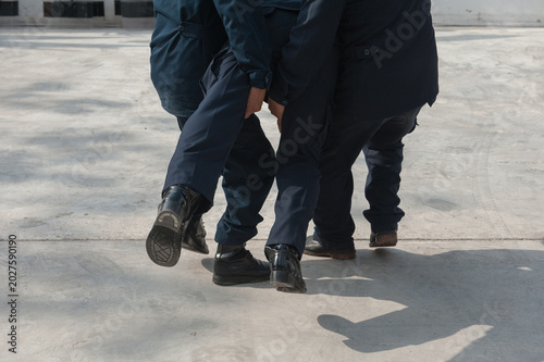 Fotografie Riot police control the crowd refresher training using hand signals as symbols i