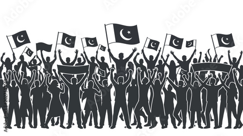 Foto Crowd of people celebrating with Pakistani flags.