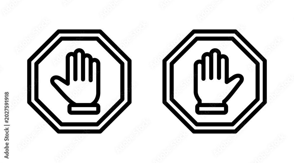 Obraz premium Stop icon set vector. stop road sign. hand stop sign and symbol. Do not enter stop red sign with hand