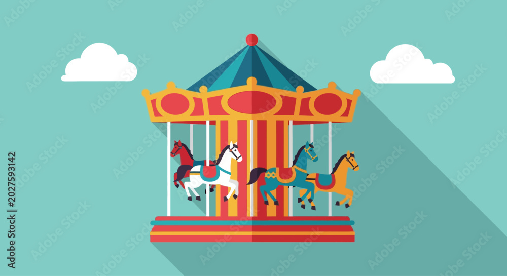 Naklejka premium Colorful illustration of a carousel with horses.