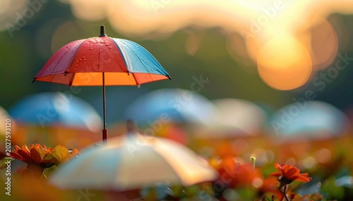 Miniature Umbrellas in a Flower Field