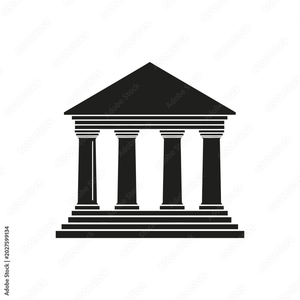Obraz premium Courthouse silhouette depicts a classical architectural structure with columns and a triangular pediment.