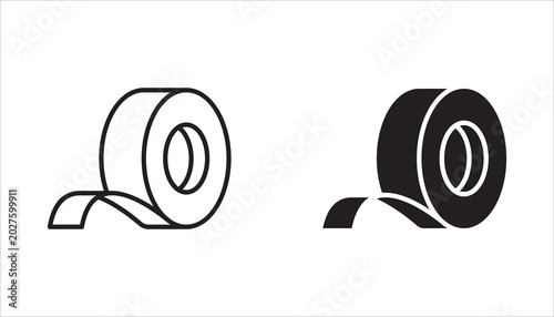 Tape icon set. Adhesive tape icon concept. Tape roll in black and white. Vector illustration on a white background.
