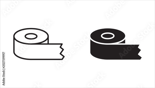Tape icon set. Adhesive tape icon concept. Tape roll in black and white. Vector illustration on a white background.