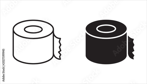 Tape icon set. Adhesive tape icon concept. Tape roll in black and white. Vector illustration on a white background.