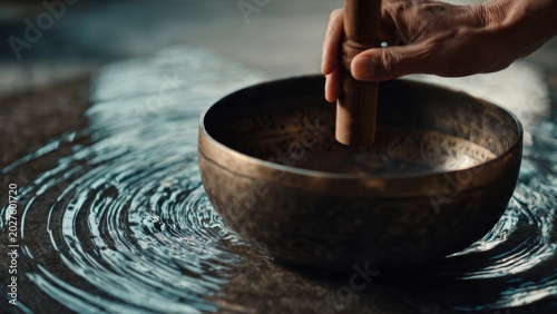 Hand Striking Tibetan Singing Bowl