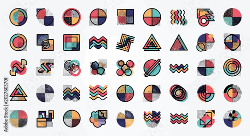 Retro Pop Art Geometric Shapes, Memphis Design Elements, Abstract Icons