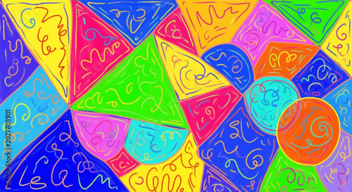 Vibrant Geometric Abstract Art with Swirling Patterns