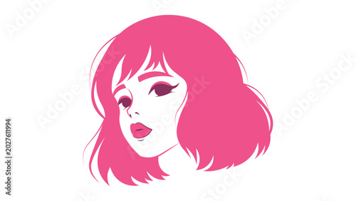 white girl with pink hair illustration