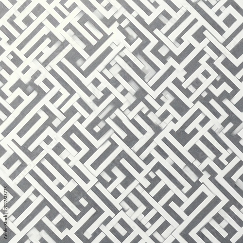 interlocking white rectangular bands forming a monochrome maze pattern with a crisp, modern, slightly disorienting optical effect