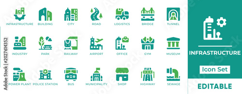 Photography City Infrastructure Urban Architecture Transport Icon Set - editable vector icon