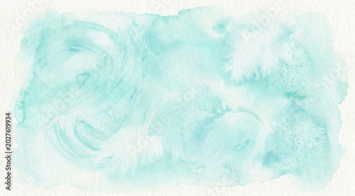 Abstract watercolor background with blended aqua blue pigments, soft cloudy textures and faded brush patterns, pastel turquoise palette, artistic wet-on-wet watercolor effect