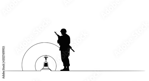 Foto Soldier Silhouette Guarding Memorial Cross Monument, Vigil, Sacrifice, Remembran