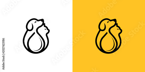 dog and cat pet combination logo, logo type, creative