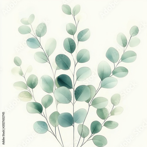 soft watercolor eucalyptus branches with round teal leaves conveying calm and freshness