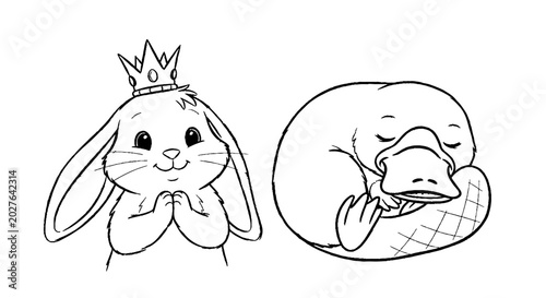 Royal bunny rabbit and peaceful sleeping platypus