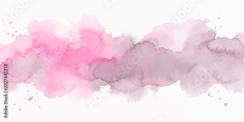 Cuadro en lienzo Abstract pink watercolor sky background with soft clouds, paint textures, ink sp