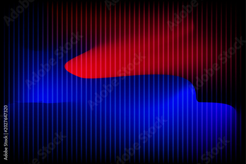 Glossy Liquid Neon Abstract Background with Red Gradient Glow and Blue Vertical Light Lines