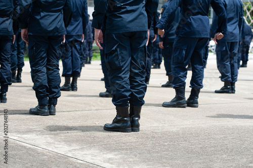 Фотография Riot police control the crowd refresher training using hand signals as symbols i