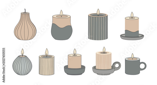 Photos Collection of various decorative candles in different shapes and holders