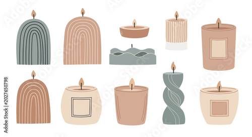 Tableau sur toile Collection of various scented candles in different shapes and sizes