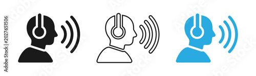 Schilderij op canvas Communication icon set podcast host voice recording and speech broadcasting in m