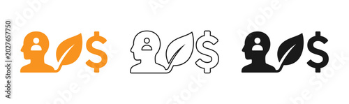 Fotografía Financial growth concept head with leaf and dollar sign in three color variation