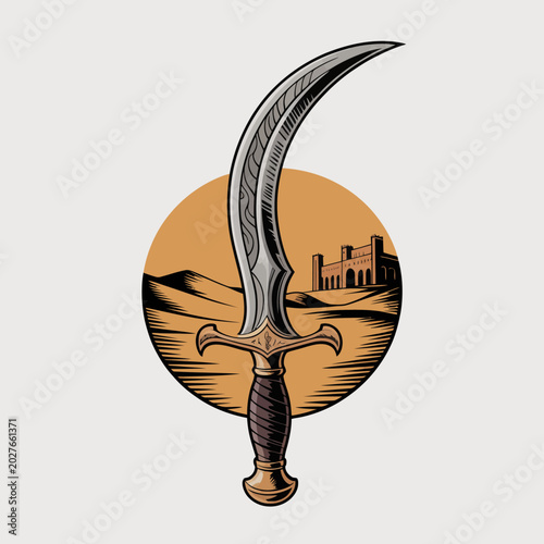 Photos Scimitar sword with curved blade.