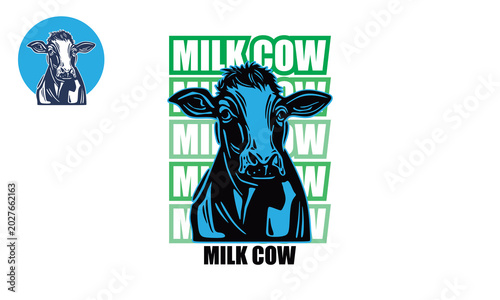 blue cow milk head logo, silhouette of healthy cattle vector illustration