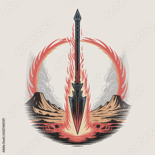 Tableau sur toile Sword on Fire with Flame.