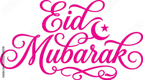 Fotografie Eid Mubarak pink calligraphy design incorporates a decorative crescent moon and star for celebrations