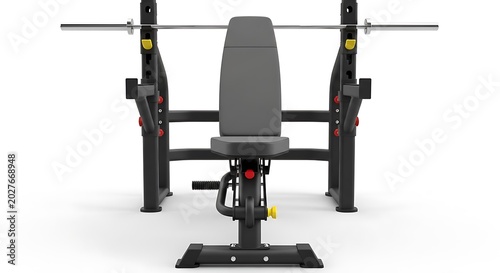 Weight bench with barbell and safety catches