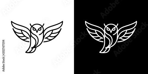 Konstfotografi Minimalist flying owl outline vector graphic, a sleek emblem symbolizing profoun
