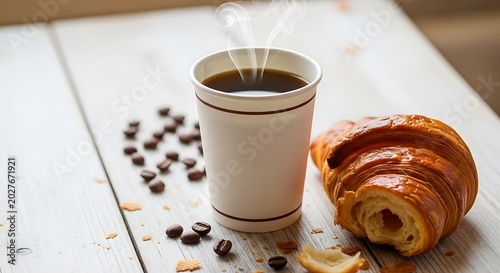 Coffee and croissant morning breakfast