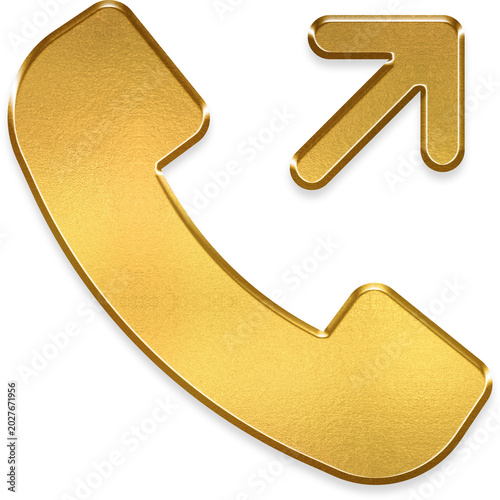 Fotografie Phone outgoing golden glossy 3D metallic icon
