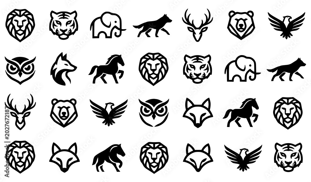 Obraz premium Animal Logo Seamless Pattern Collection Wildlife Icon Vector Set