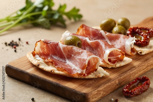 Slices of Croatian Dalmatinski Prut on traditional pogaa bread
