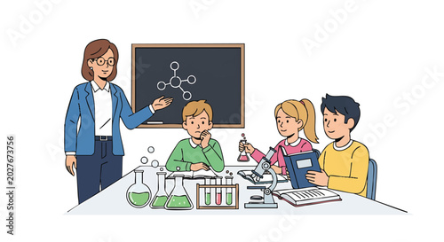 Teacher and students conducting a science experiment in a classroom.